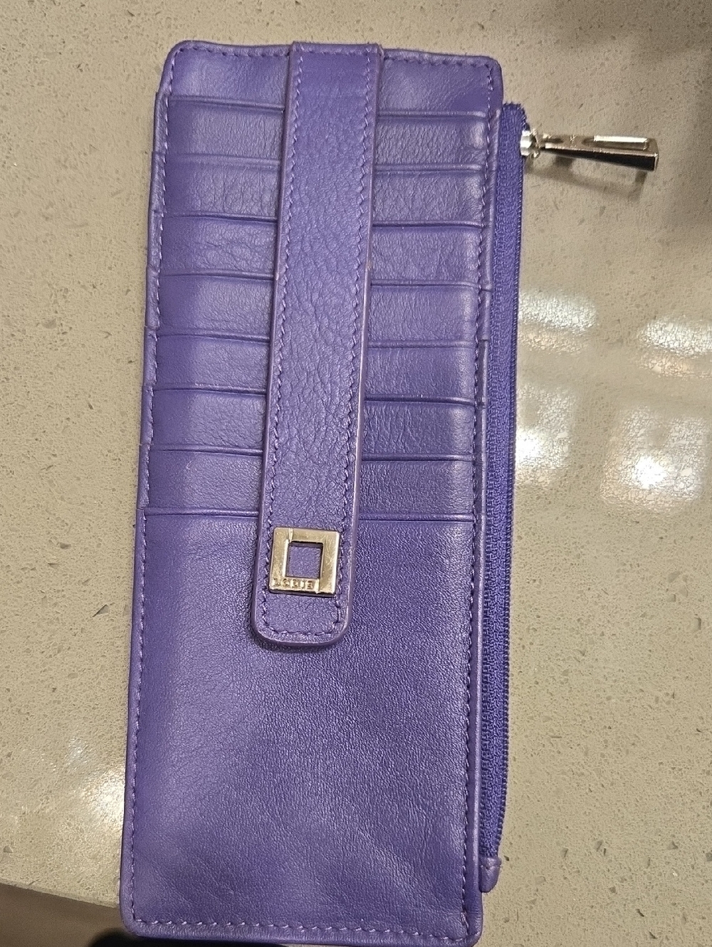 Lodis Purple Leather Zip-Around Card Organizer Wallet